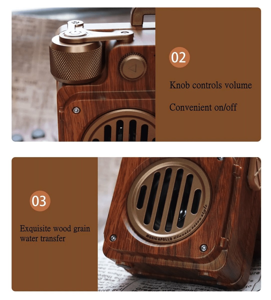 Đài phát thanh cổ điển AM/FM bằng gỗ cổ điển phong cách cổ điển