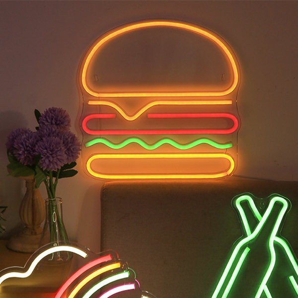 bảng hiệu đèn neon phát sáng trên tường - hamburger