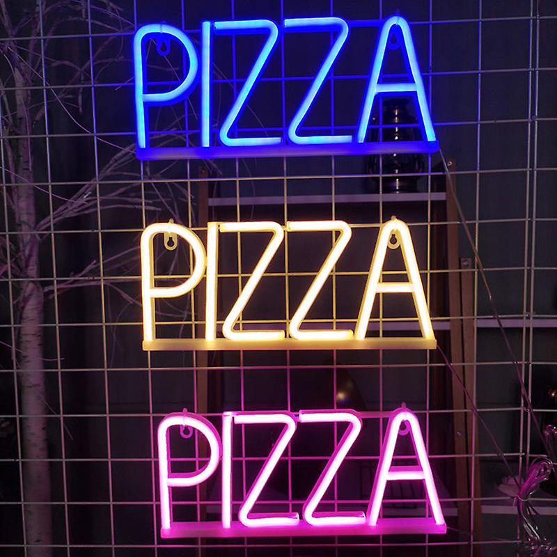 Logo PIZZA dạ quang trên tường bằng đèn neon